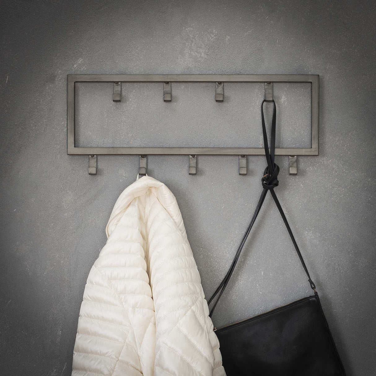 Industrial Coat Rack Milano 9 hooks Brushed Metal silver 