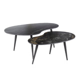 Niora Oval Shaped Coffee Table Set of 2 Ceramic Fossil Black 