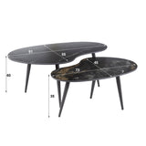 Niora Oval Shaped Coffee Table Set of 2 Ceramic Fossil Black 
