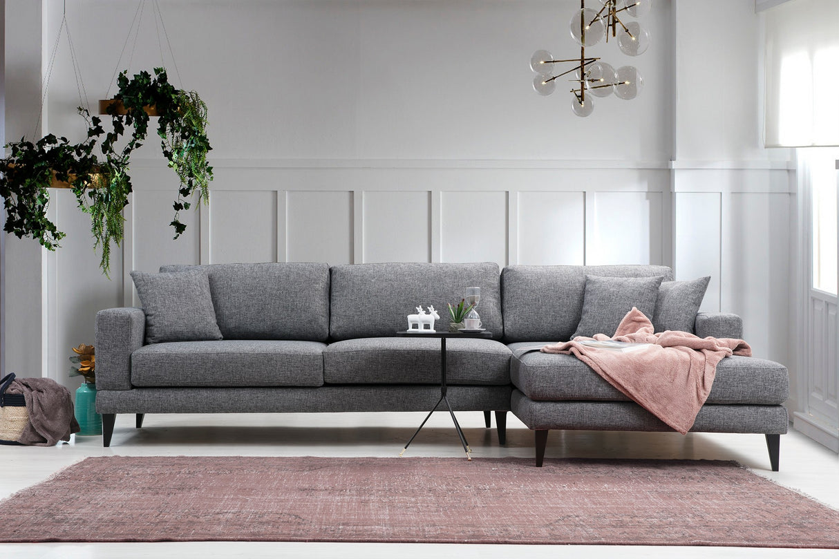 Corner sofa with sleeping function on the right nordic dark gray