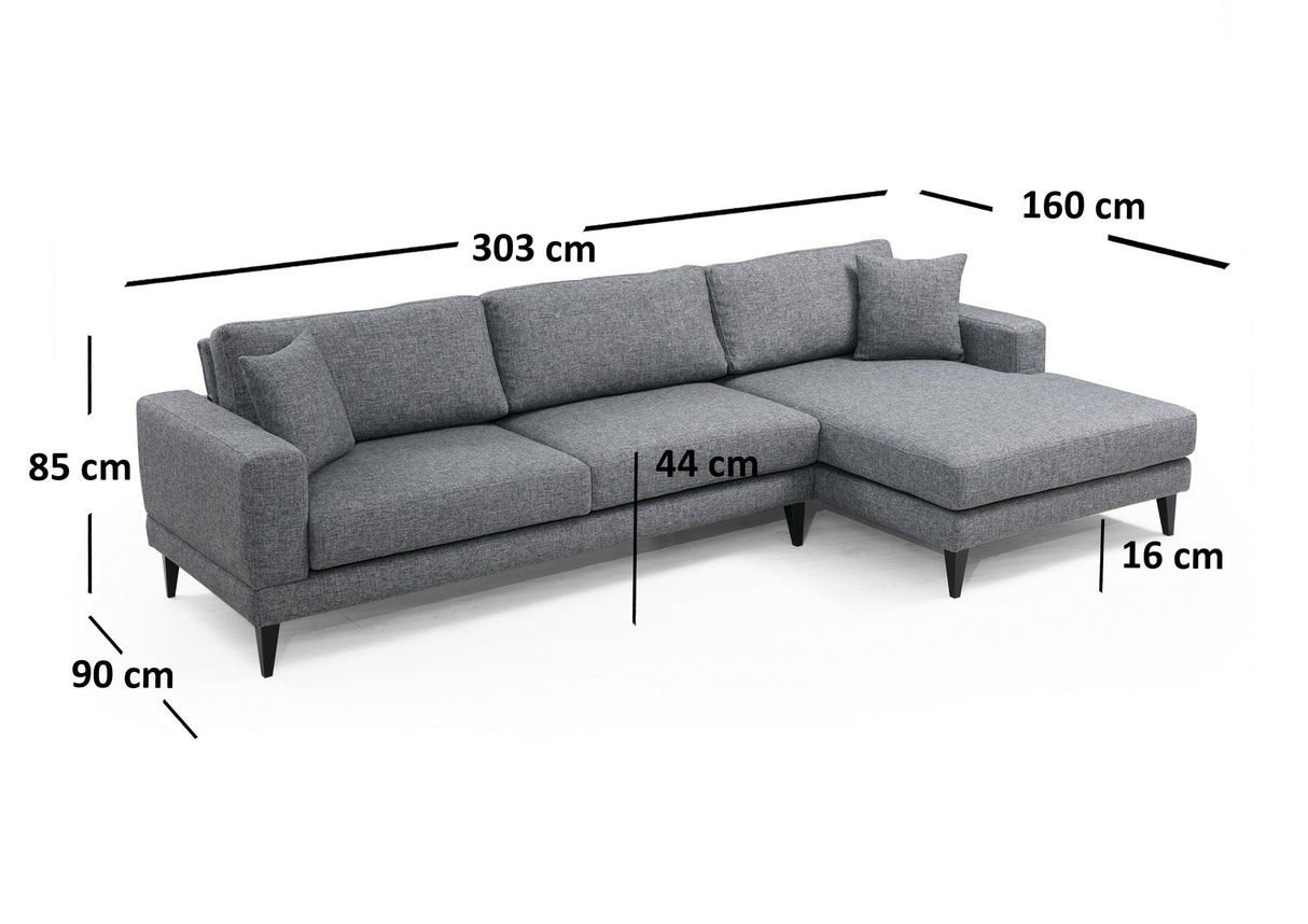 Corner sofa with sleeping function on the right nordic dark gray