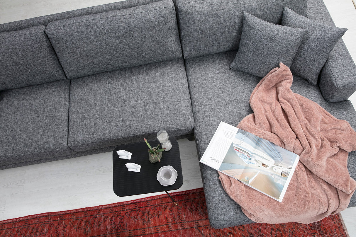 Corner sofa with sleeping function on the right nordic dark gray