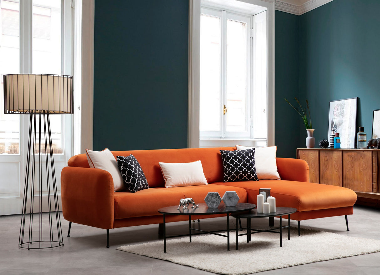 Corner sofa with sleeping function on the right Sevilla Orange