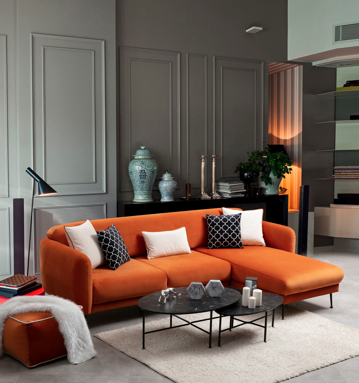 Corner sofa with sleeping function on the right Sevilla Orange