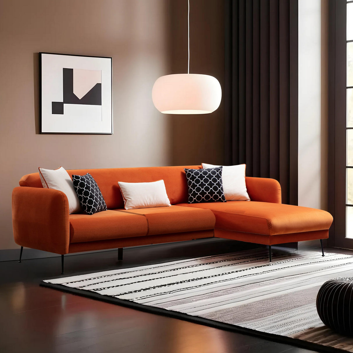 Corner sofa with sleeping function on the right Sevilla Orange