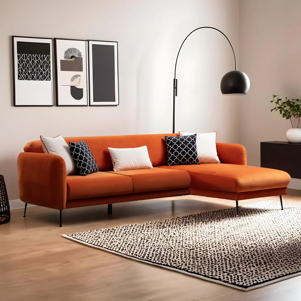 Corner sofa with sleeping function on the right Sevilla Orange