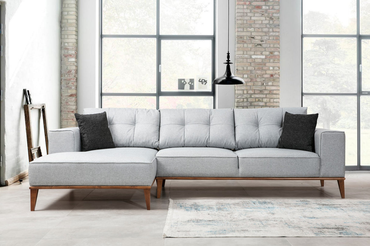 Corner sofa with sleeping function on the left Montana light gray