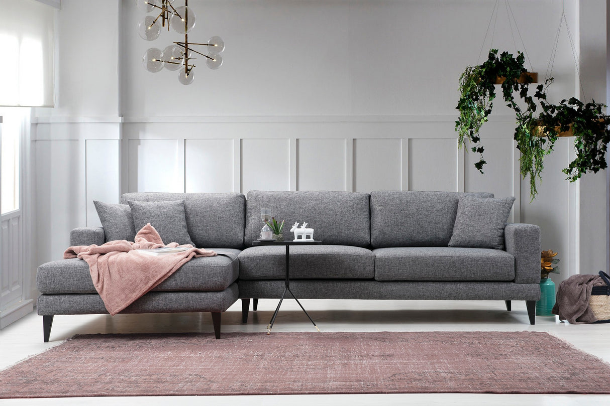 Corner sofa with sleeping function on the left nordic dark gray