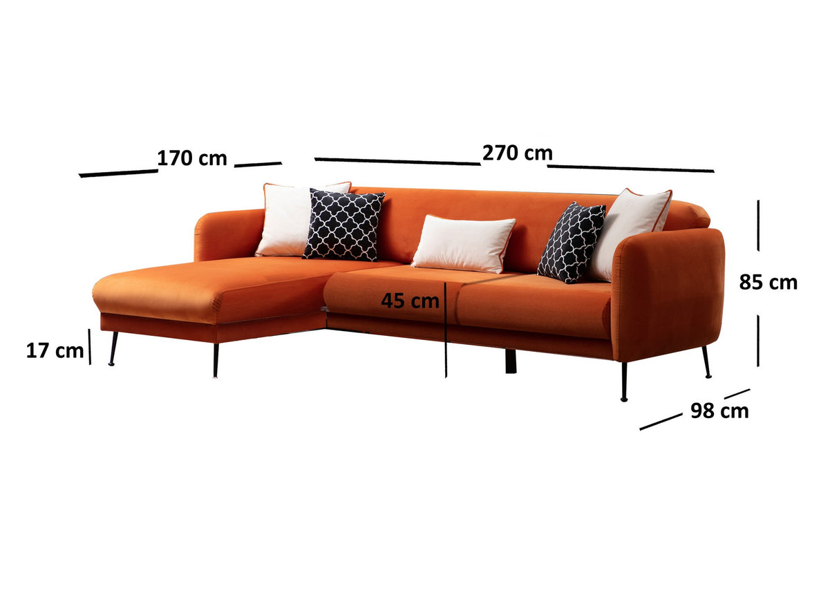 Corner sofa with sleeping function on the left Sevilla Orange