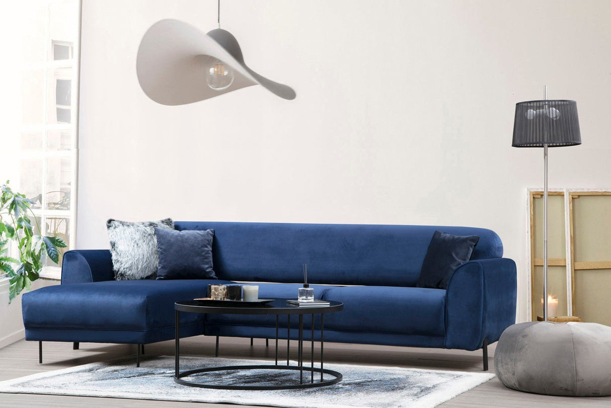 Corner sofa with sleeping function on the left image navy blue