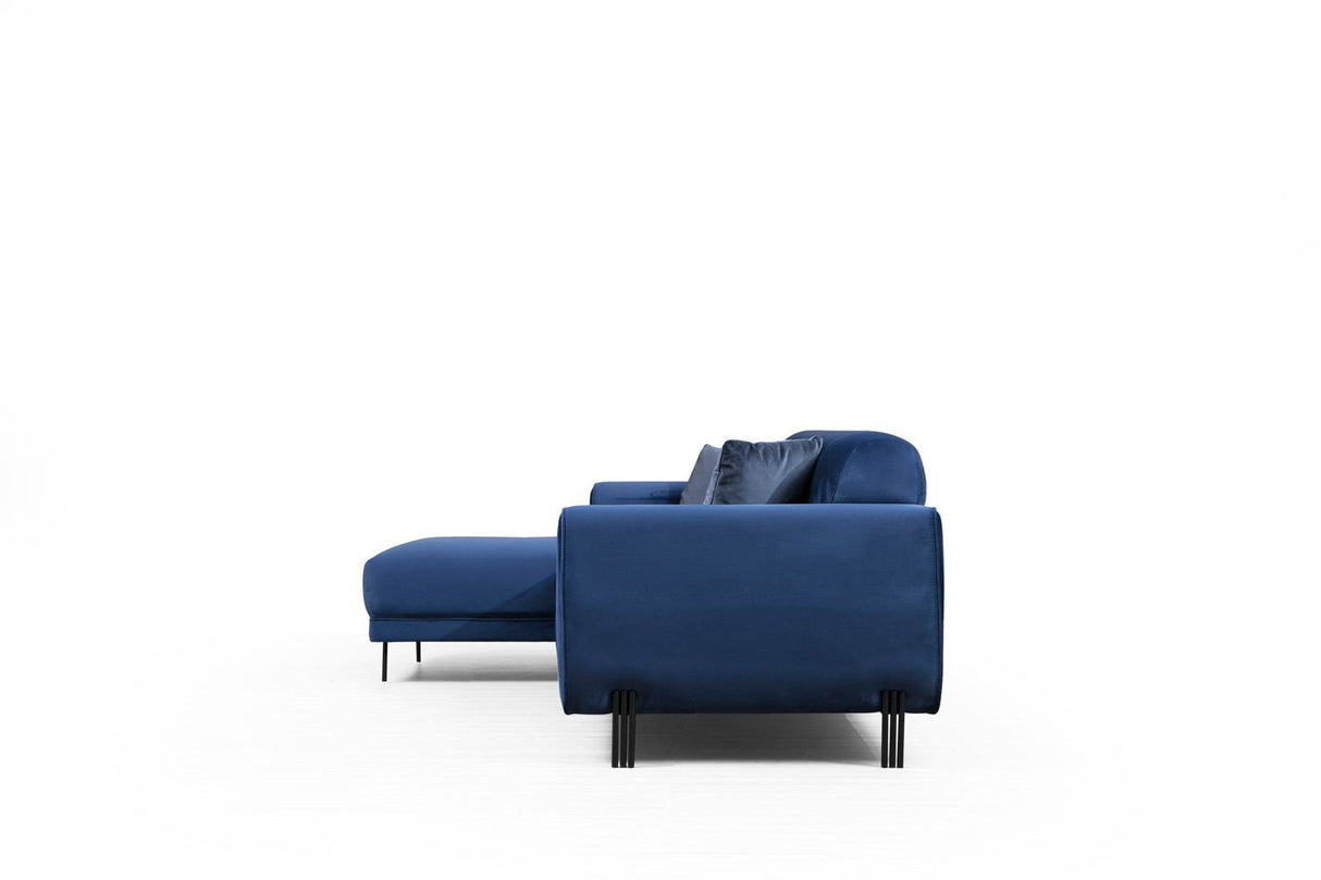 Corner sofa with sleeping function on the left image navy blue