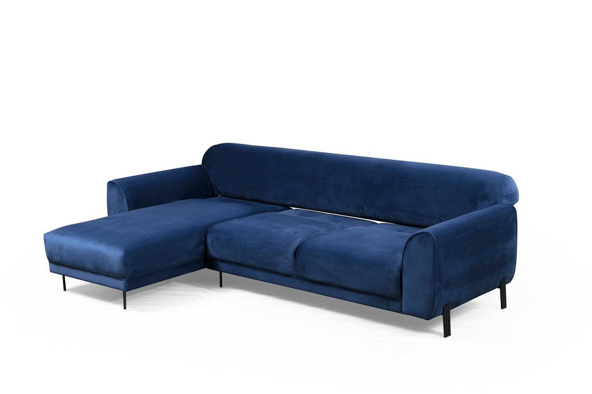 Corner sofa with sleeping function on the left image navy blue