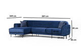 Corner sofa with sleeping function on the left image navy blue