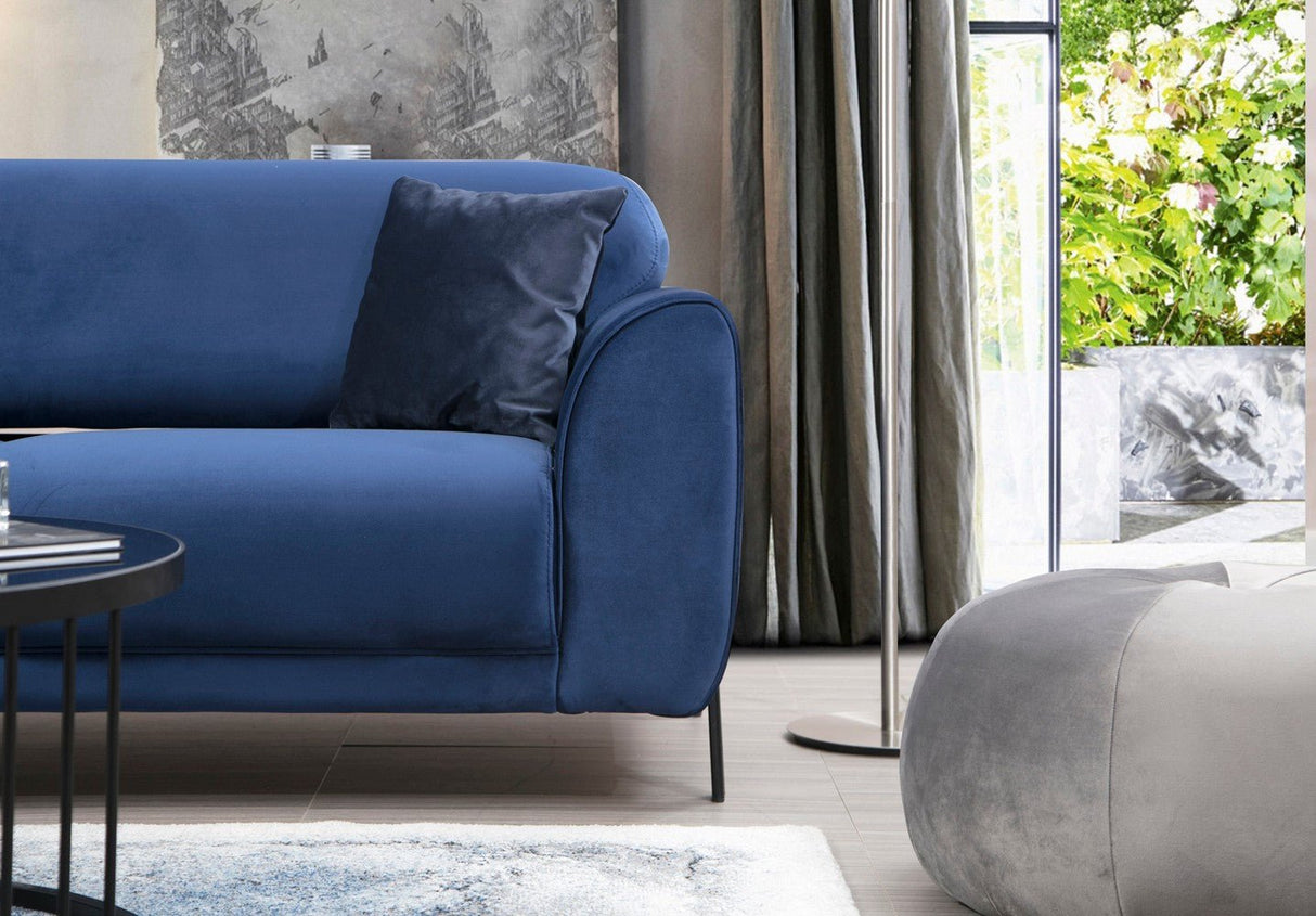 Corner sofa with sleeping function on the left image navy blue