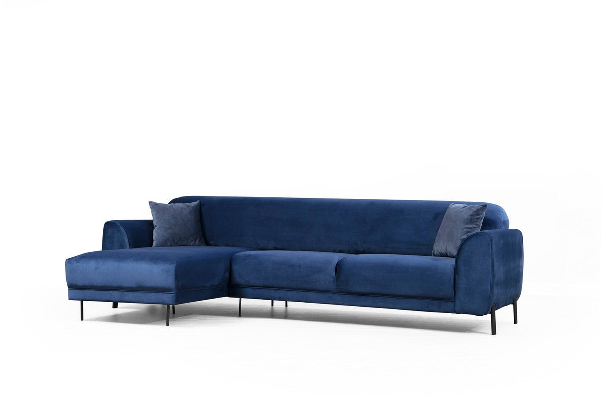 Corner sofa with sleeping function on the left image navy blue