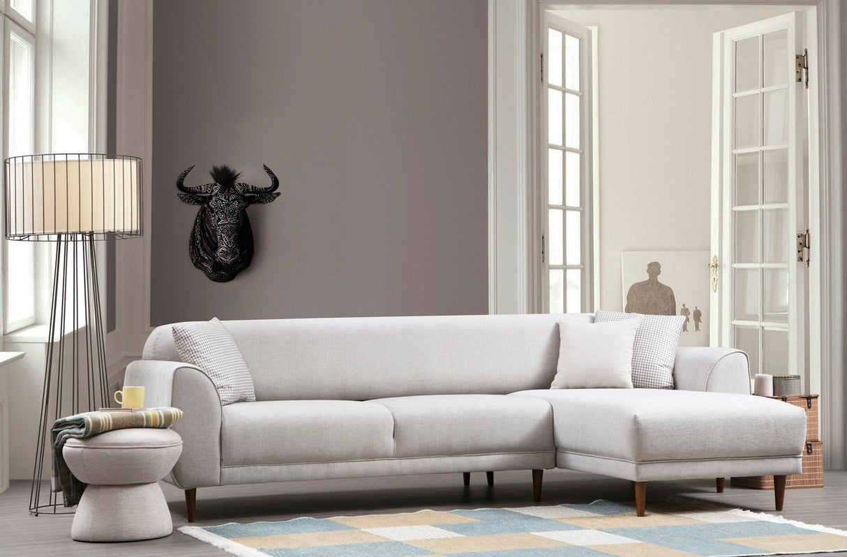 Corner sofa with sleep function on the right image beige