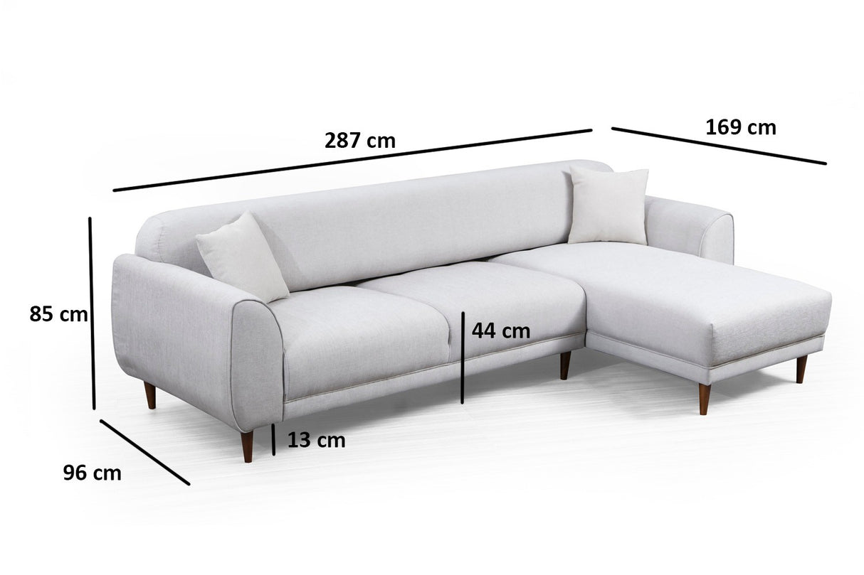 Corner sofa with sleep function on the right image beige