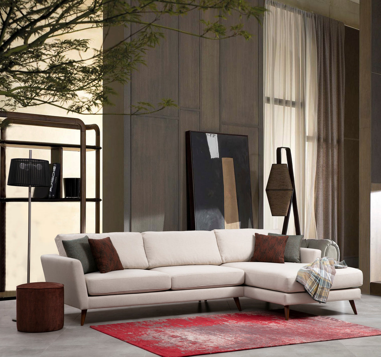 Corner sofa with sleeping function on the right mayorka beige brown