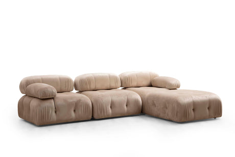 Modular Bank 3-seater with Hocker Bubble Velvet Beige