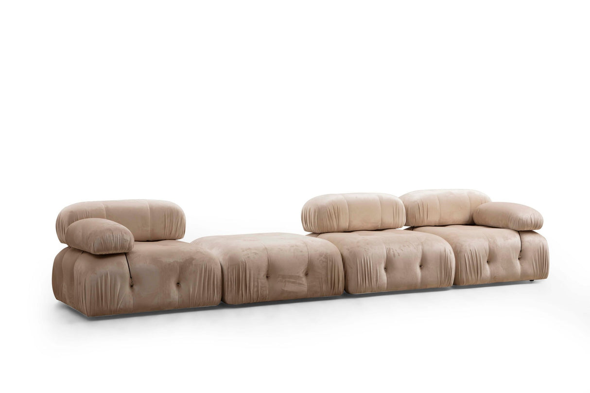 Modular Bank 3-seater with Hocker Bubble Velvet Beige