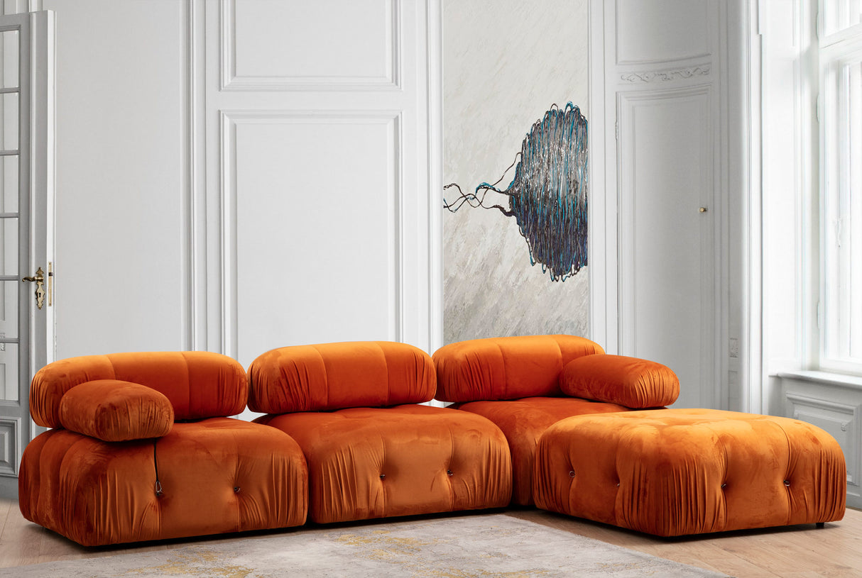 Modular Bank 3-seater with Hocker Bubble Velvet Oranje