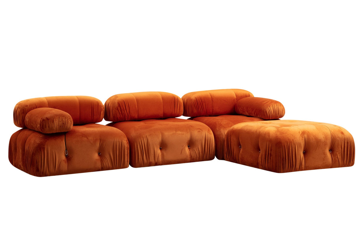 Modular Bank 3-seater with Hocker Bubble Velvet Oranje