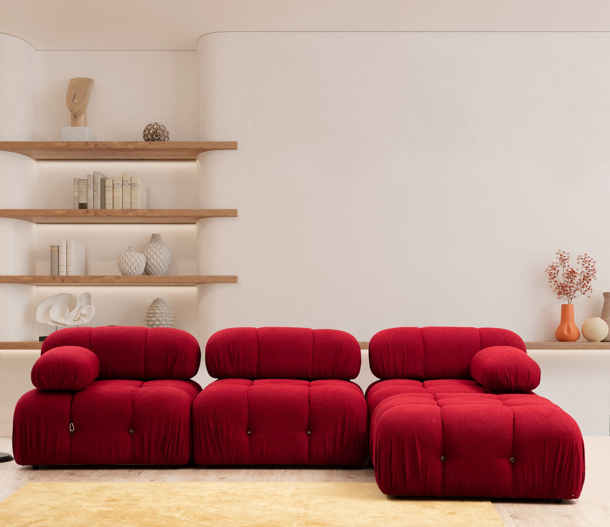 Modular Bank 3-seater with Hocker Bubble Velvet Red