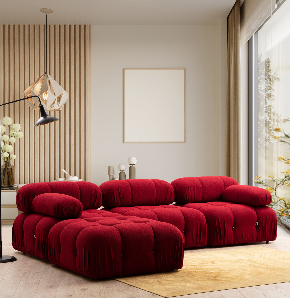 Modular Bank 3-seater with Hocker Bubble Velvet Red