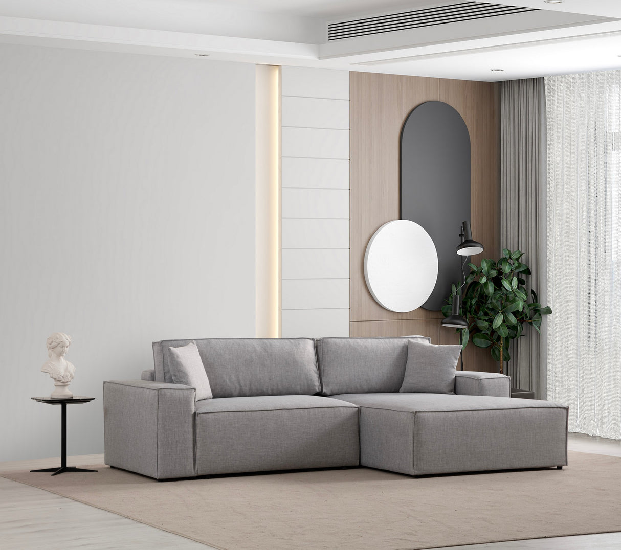 Corner sofa with sleeping function on the right Pirlo Light Gray