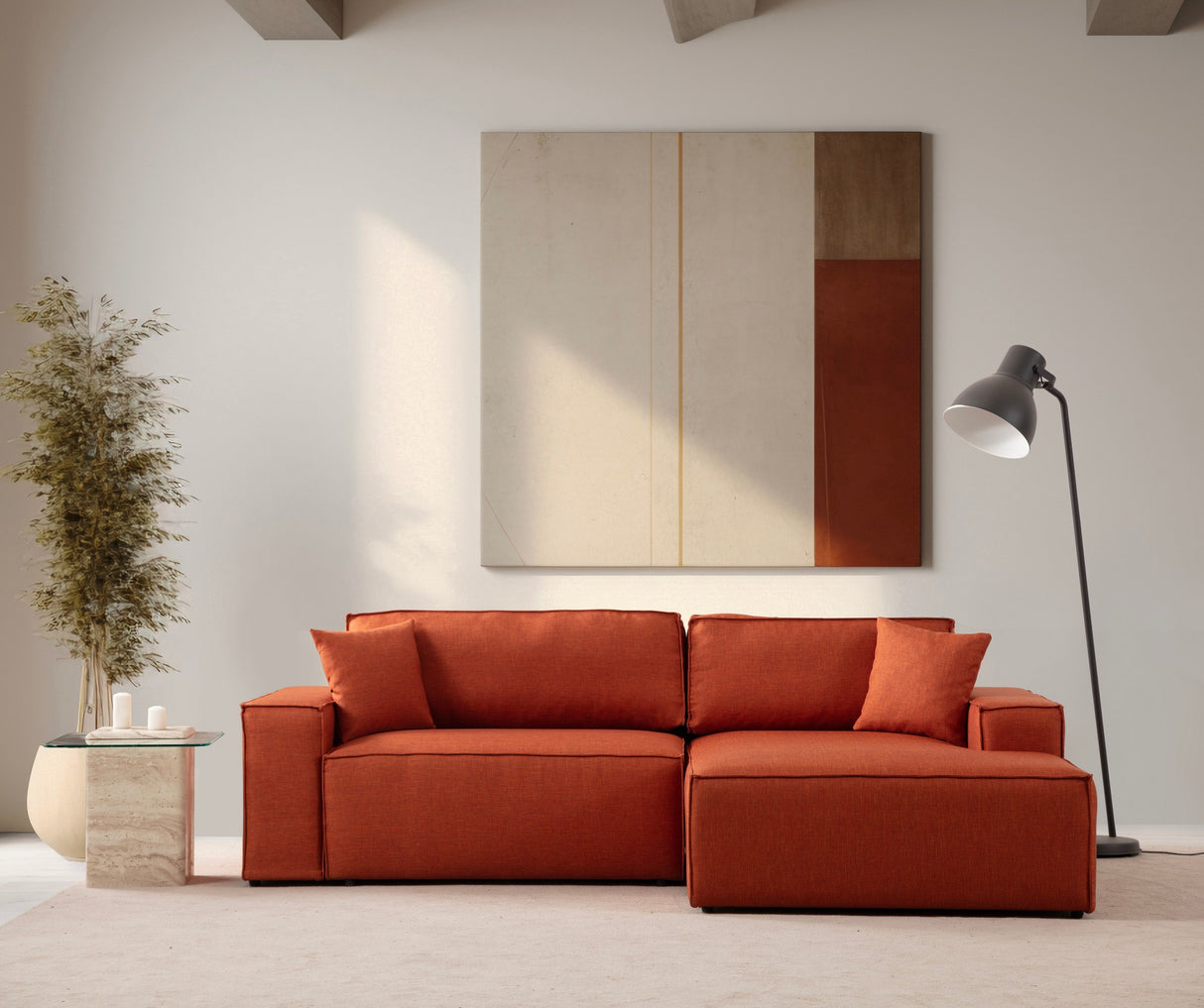 Corner sofa with sleep function on the right Pirlo Orange