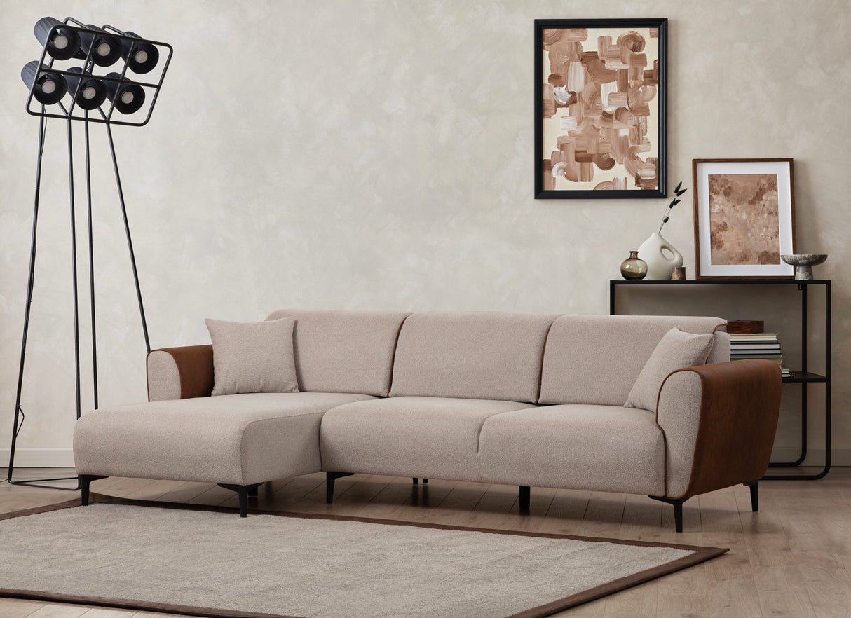 Corner sofa with sleeping function left ears beige cinnamon