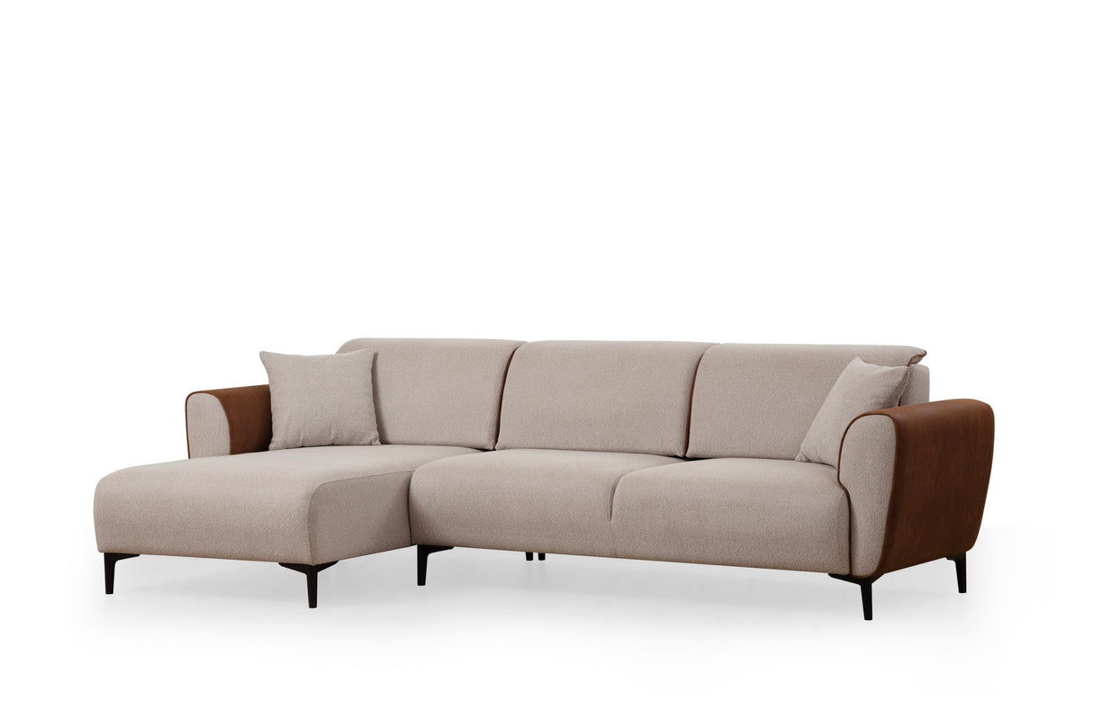 Corner sofa with sleeping function left ears beige cinnamon