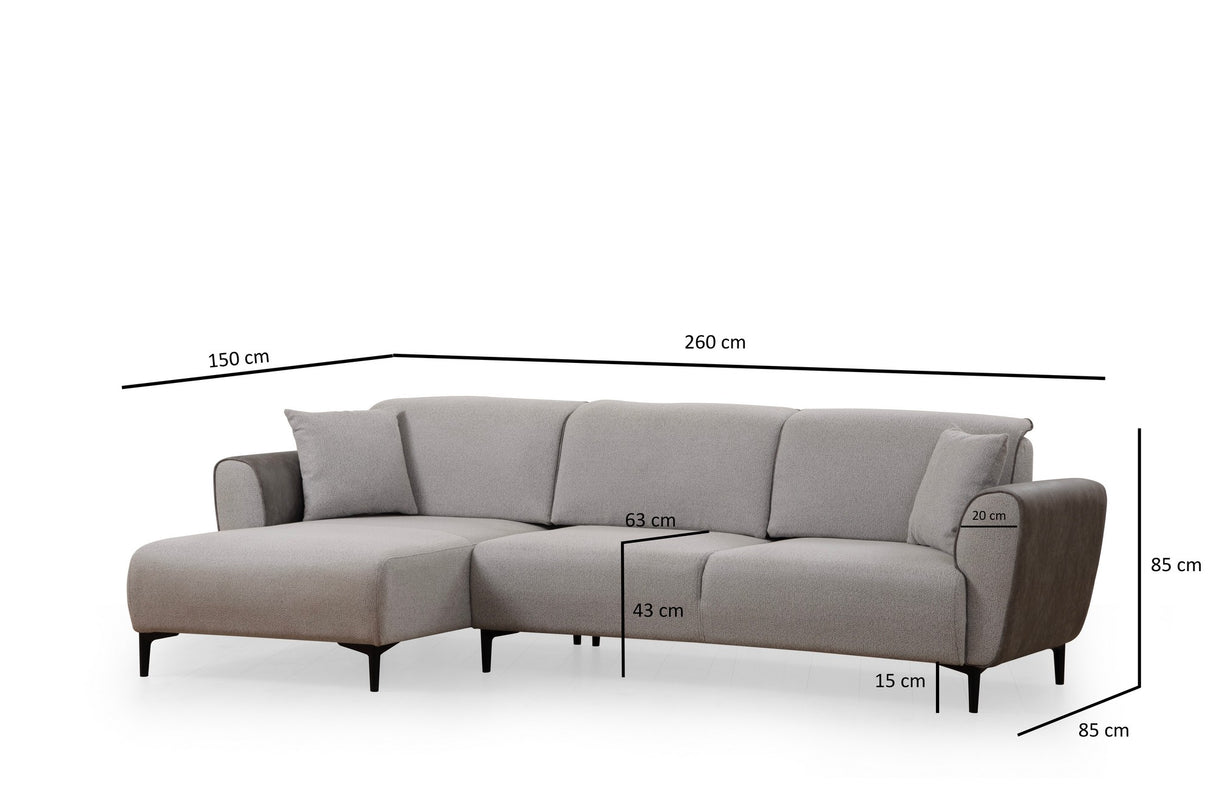 Corner sofa with sleeping function left ears gray