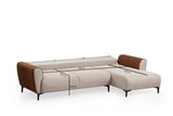 Corner sofa with sleeping function right ear beige cinnamon