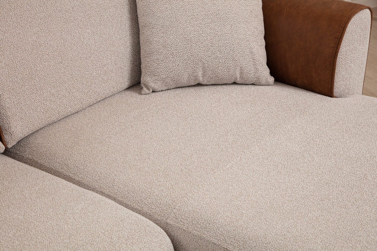 Corner sofa with sleeping function right ear beige cinnamon