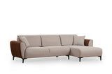 Corner sofa with sleeping function right ear beige cinnamon