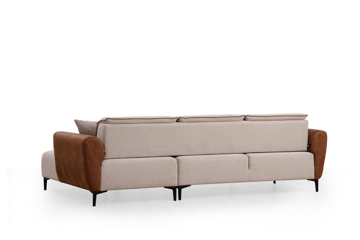 Corner sofa with sleeping function right ear beige cinnamon