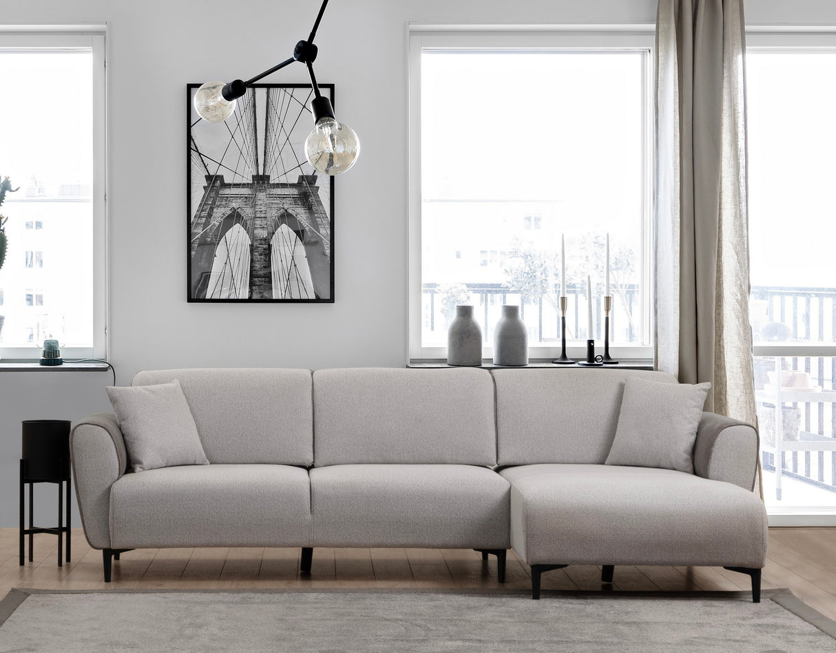 Corner sofa with sleeping function right ears gray