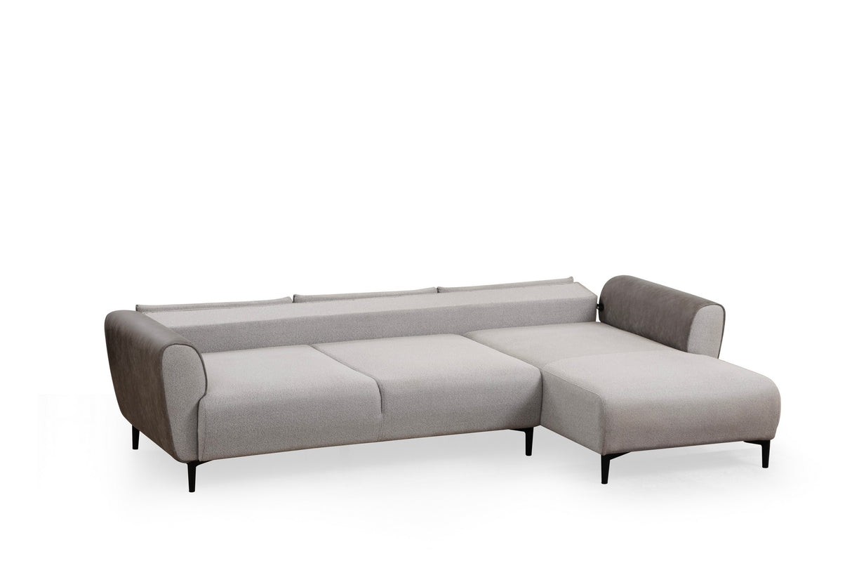 Corner sofa with sleeping function right ears gray