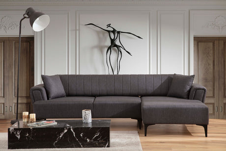 Corner sofa with sleeping function on the right hamlet dark gray