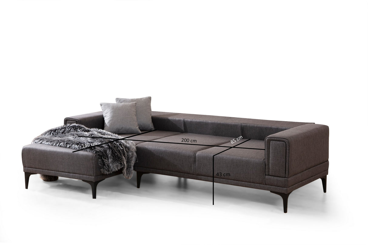 Corner sofa with sleeping function on the left horizon dark gray