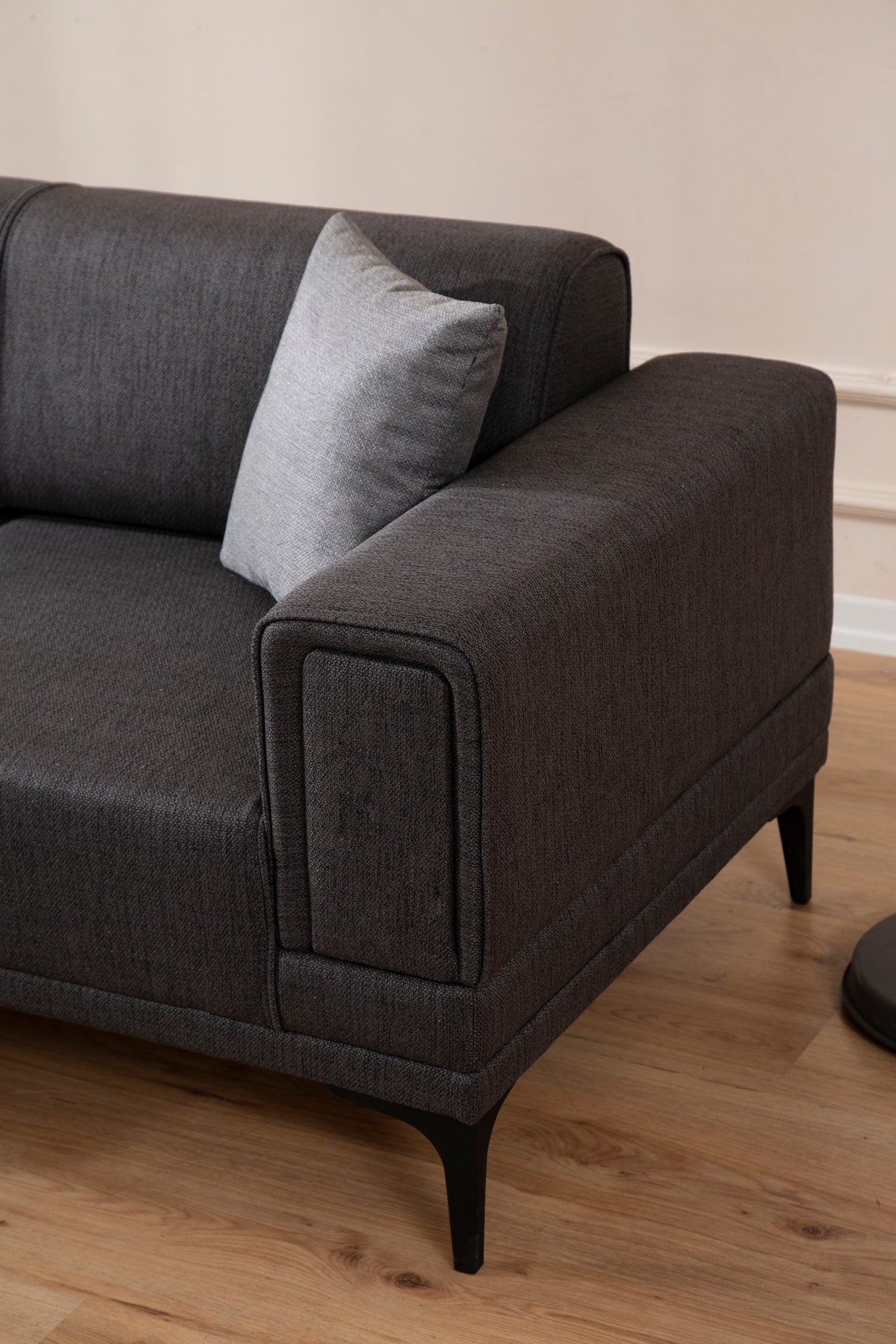 Corner sofa with sleeping function on the left horizon dark gray