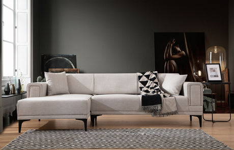 Corner sofa with sleeping function on the left horizon ecru