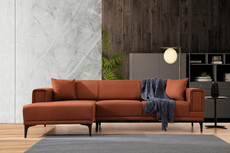 Corner sofa with sleeping function on the left horizon tile red