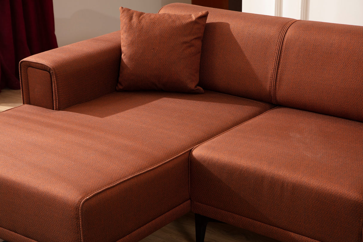 Corner sofa with sleeping function on the left horizon tile red