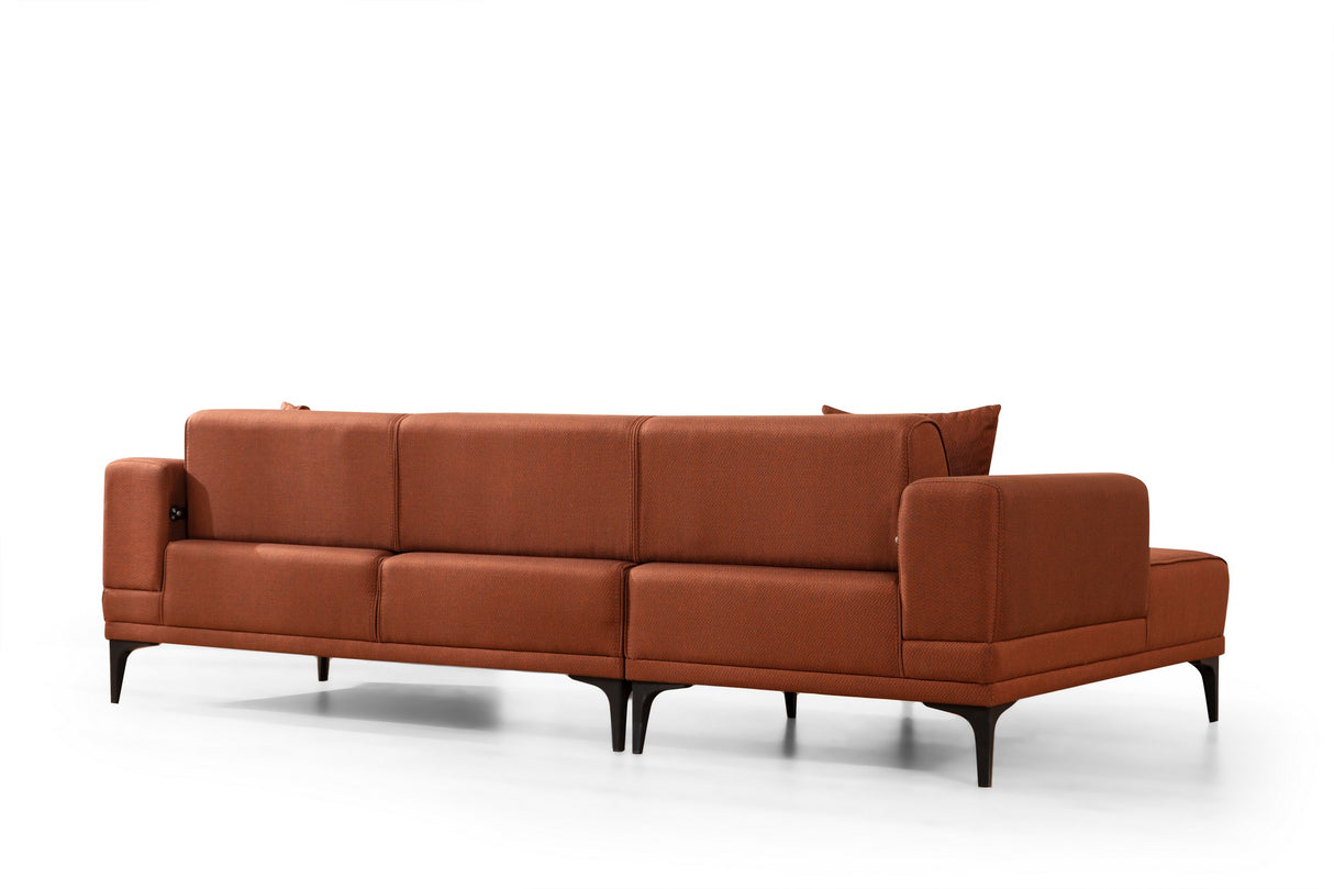 Corner sofa with sleeping function on the left horizon tile red