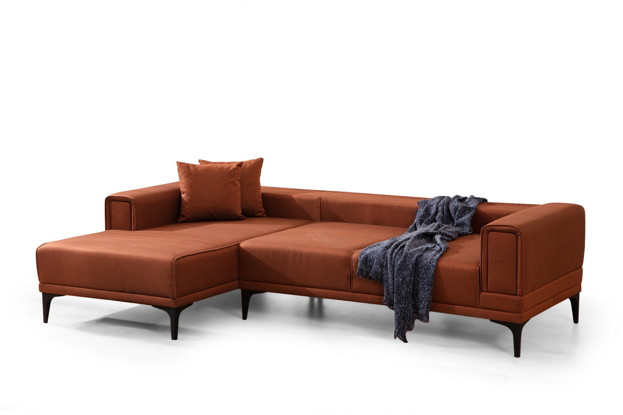 Corner sofa with sleeping function on the left horizon tile red