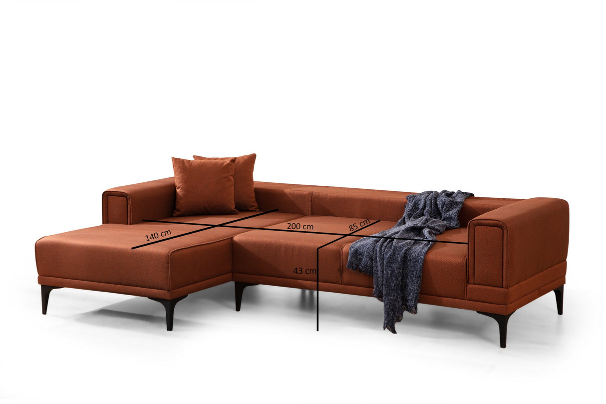 Corner sofa with sleeping function on the left horizon tile red