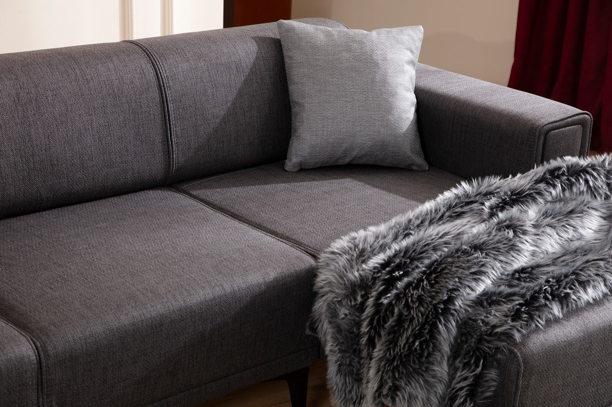 Corner sofa with sleeping function right horizon dark gray