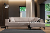 Corner sofa with sleeping function on the right horizon light brown